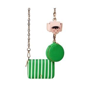 Kate Spade New York x Target Green White Striped Mini Crossbody Faux Leather Bag